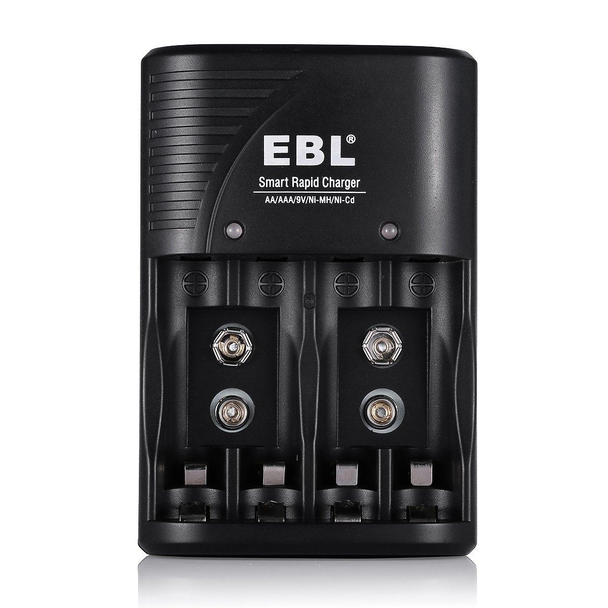 EBL 4 Bay Smart Rapid Battery Charger for AA , AAA , 9V , Ni-MH , Ni-CD Rechargeable Batteries NiMH NiCD Camera Commons PH