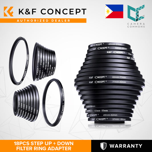 K&F Concept PH Official 18pcs Camera Lens Filter Ring Adapter Metal Stepping Rings Kit (9pcs Step Up Ring Set + 9pcs Step Down Ring Set)