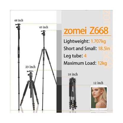Zomei Z668 Professional Tripod Monopod Ball Head with Travel Bag Compact Lightweight for DSLR Canon Nikon Sony Olympus