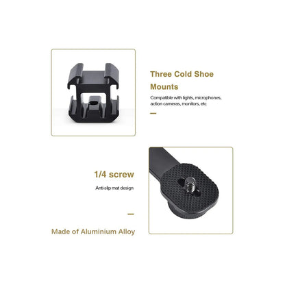 STUDIOMATE Triple Cold Shoe Mount Universal Extension Bar Bracket Holder Adapter 1/4" Screw Coldshoe for LED Video Light DSLR Phone Gimbal Stabilizer Microphone