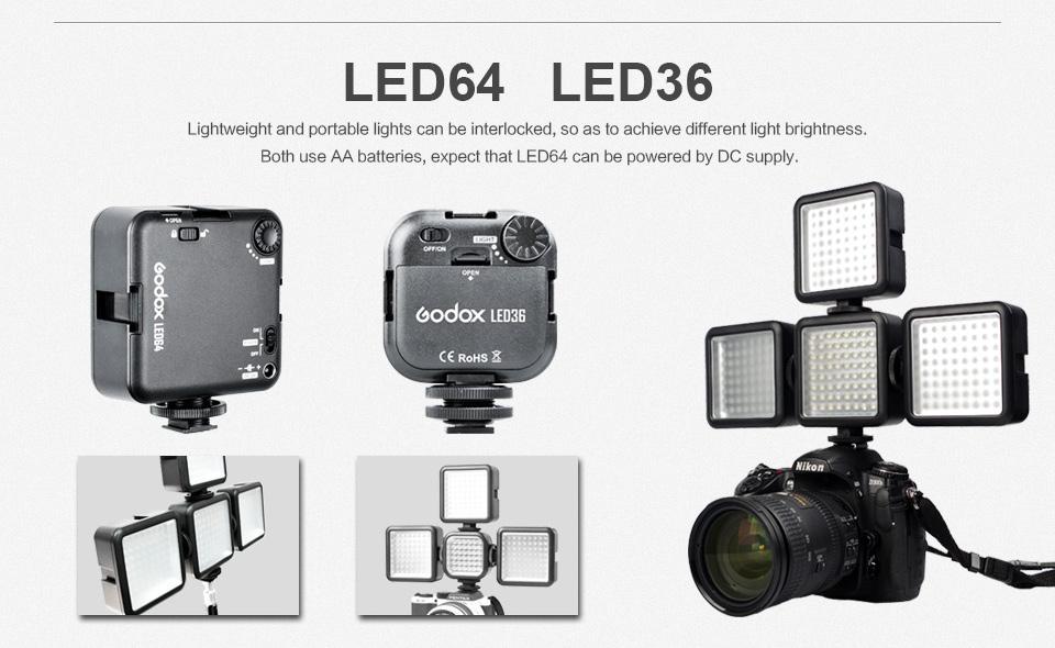 Godox LED64 Portable & Dimmable Continuous On Camera LED Panel Video Light for DSLR Cameras & Camcorders