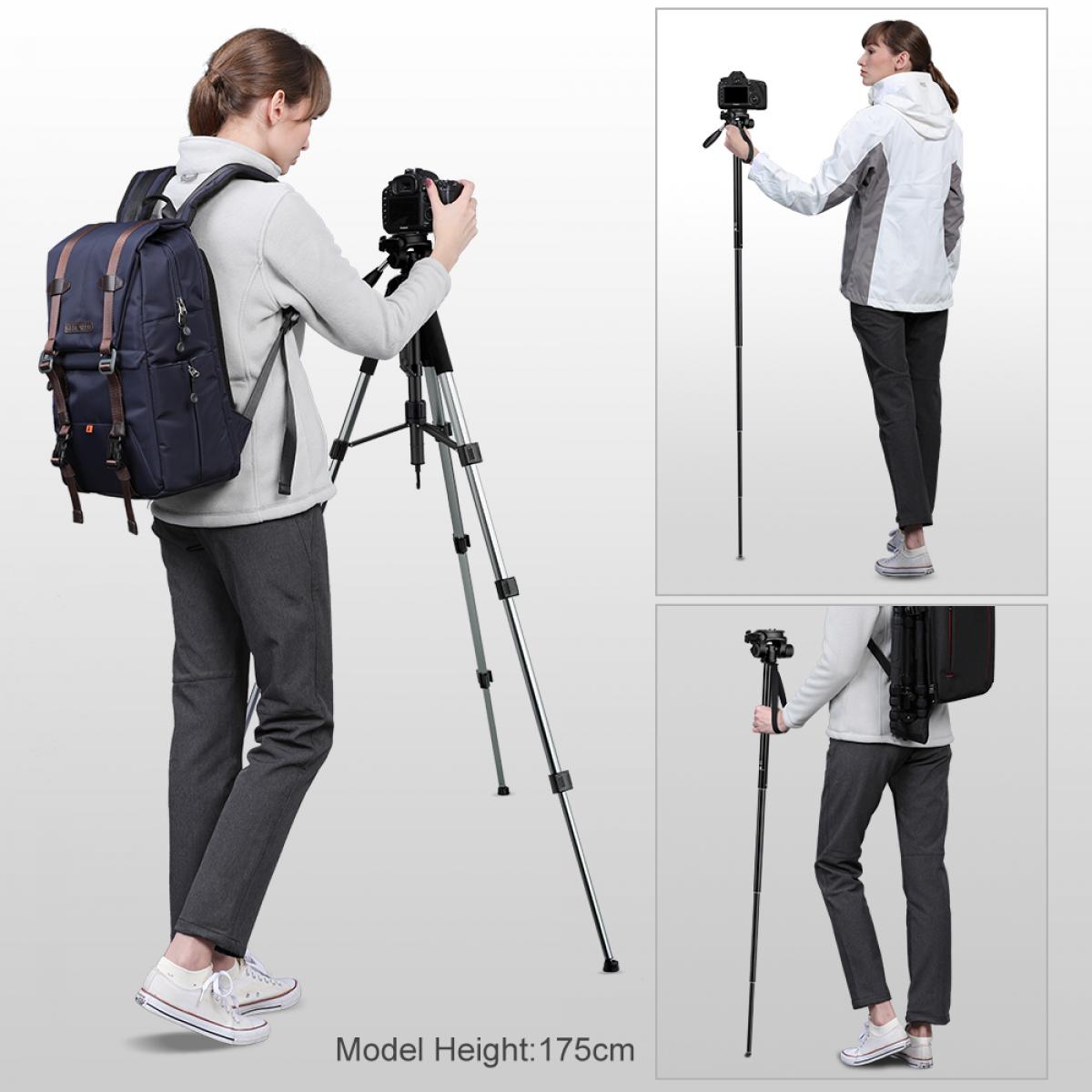 K&F Concept TM2624L 70inch Tripod with 3-Way Pan Tilt Head Gray