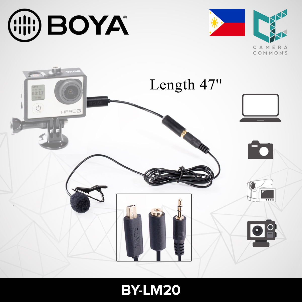 Boya BY-LM20 Lavalier Clip-on Omnidirectional Microphone for GoPro