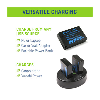 Wasabi Power LP-E12 Dual Kit Battery Charger for Canon Cameras LPE12