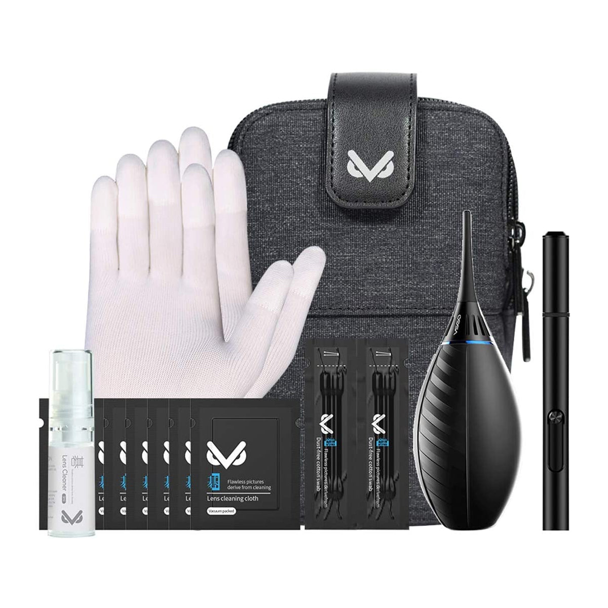 VSGO VS-A3E Warp-up Camera Cleaning Kit Portable Bag Air Blower Lens Cleaning Pen Spray Cotton Swab Cloth for Camera Lens Optical Optical Phone
