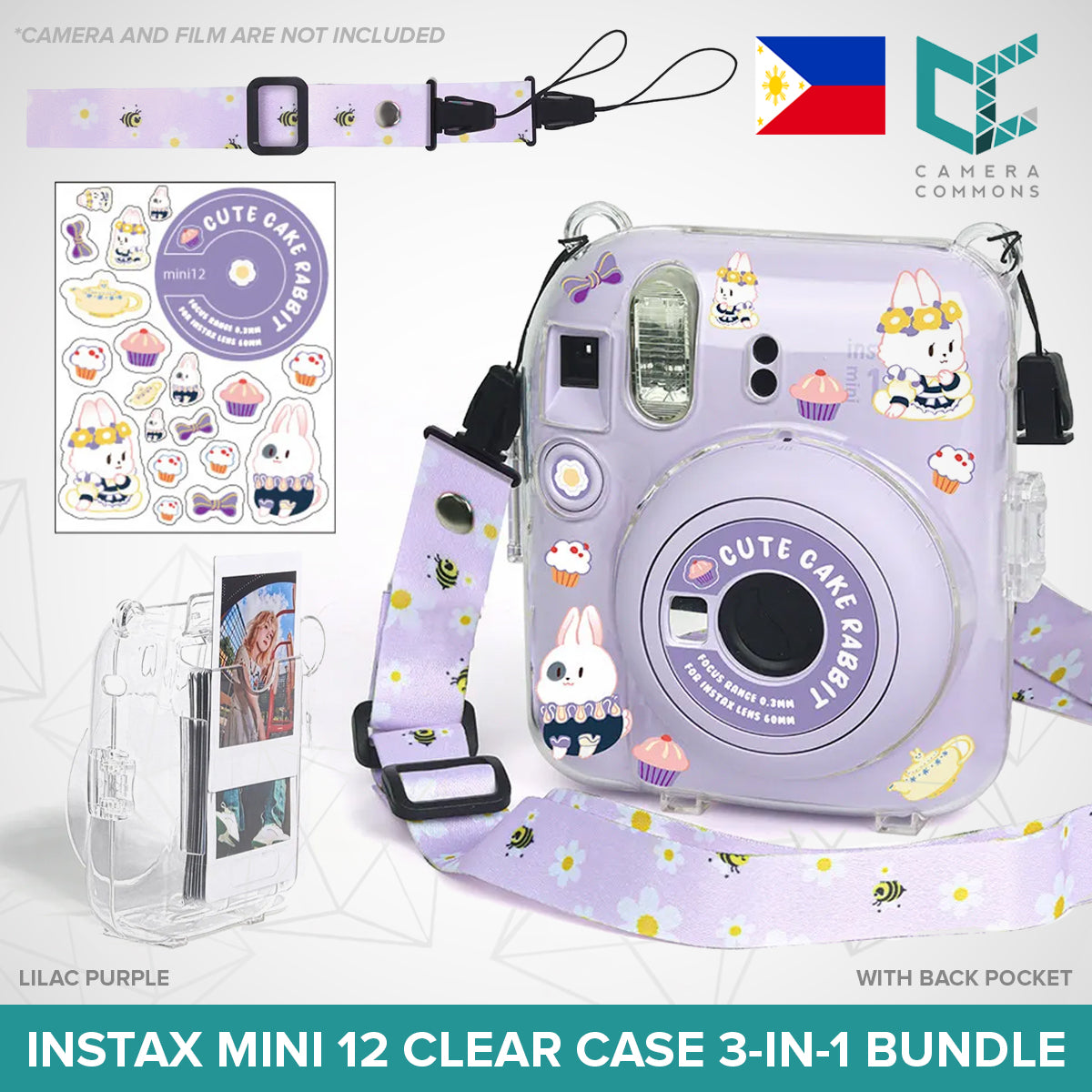 Clear Glitter Case for Fujifilm Instax Mini 11 Mini 12 Camera Transparent Protective Crystal Cover