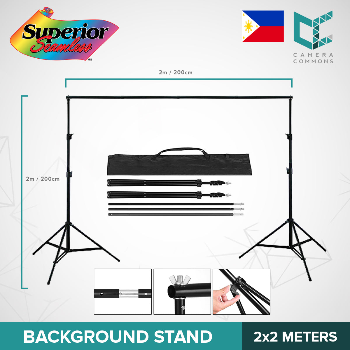 Background Stand 2 x 2m / 6.5 x 6.5ft with Carrying Bag Photography Video Adjustable Studio Photo Backdrop Support