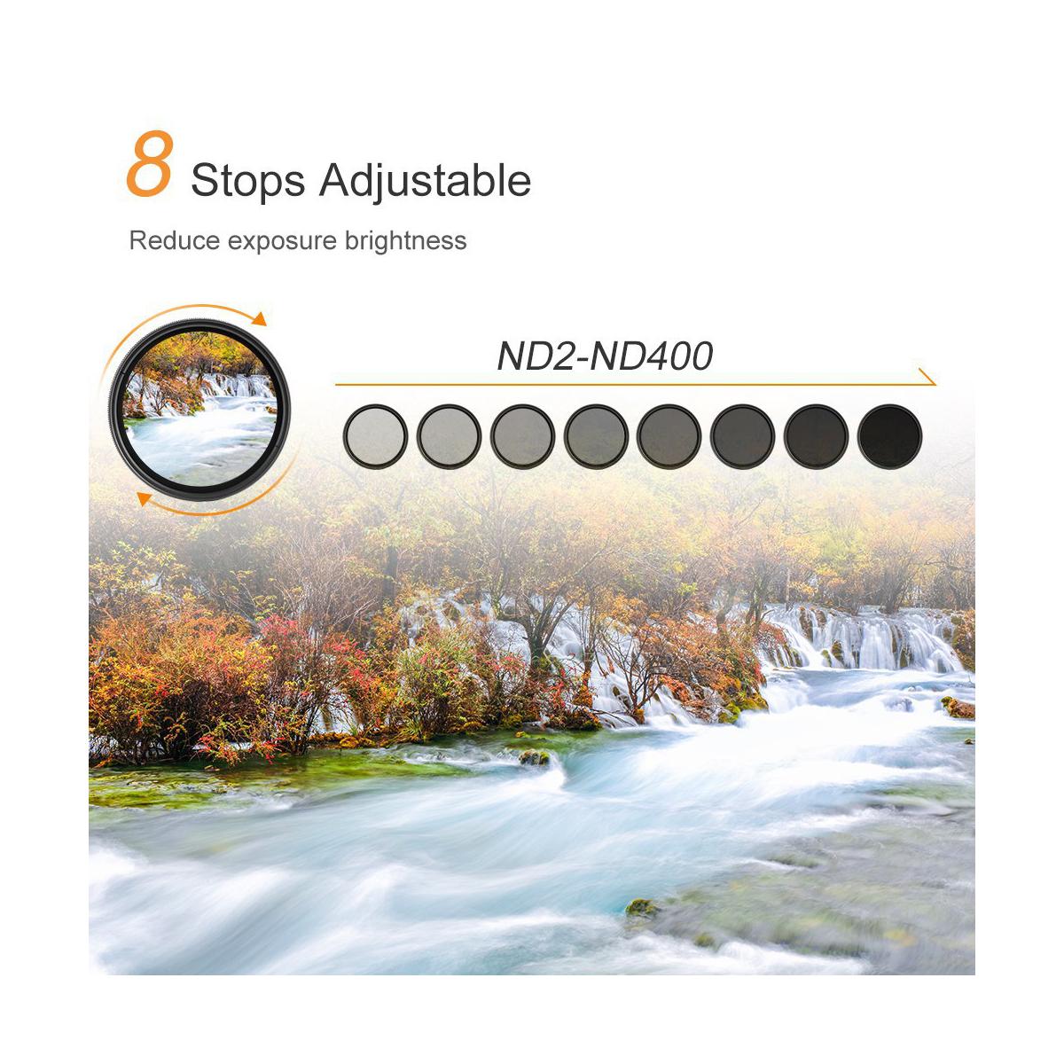 K&F Concept ND2-400 55mm Neutral Density Fader Variable ND Filter Adjustable ND2 ND4 ND8 ND16 ND32 to ND400