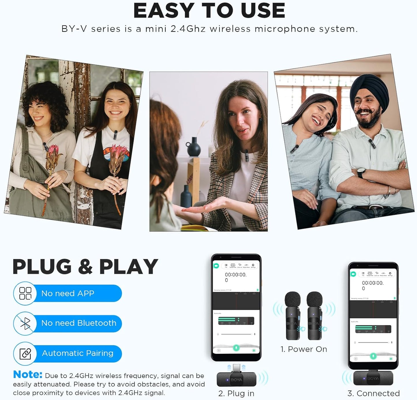 BOYA Ultracompact 2 Person Wireless Microphone System for Smartphone BY-V1 BY-V2 BY-V10 BY-V20