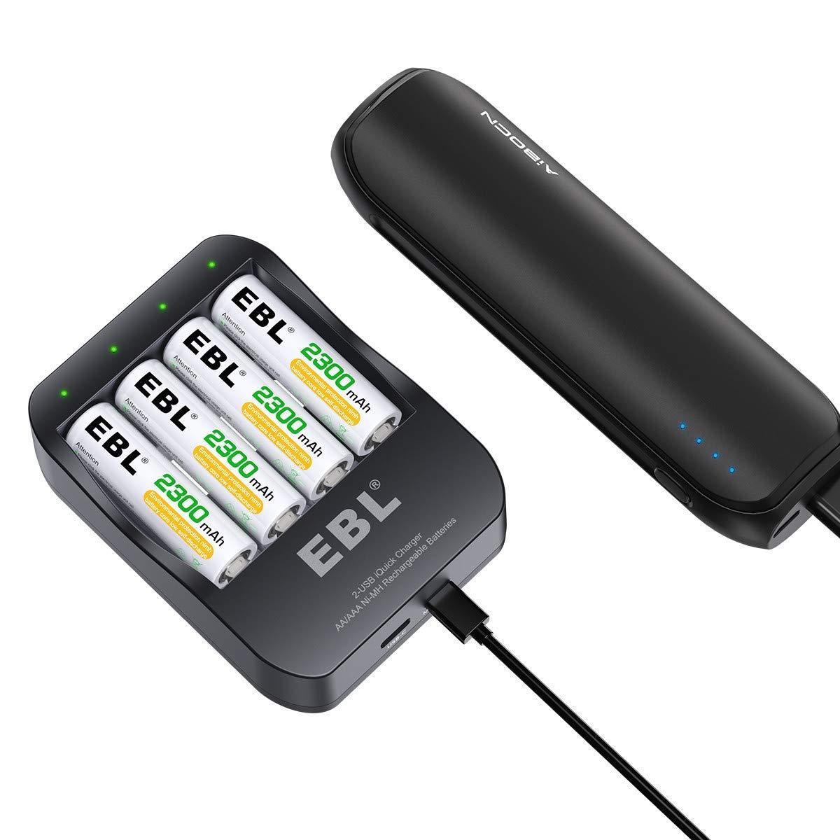 EBL 4 Bay Smart Battery Charger for AA AAA Ni-MH Rechargeable Batteries NiMh Camera Commons PH