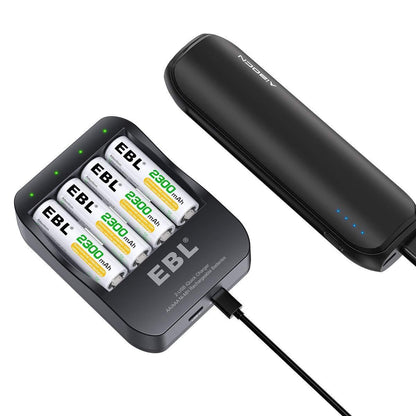 EBL 4 Bay Smart Battery Charger for AA AAA Ni-MH Rechargeable Batteries NiMh Camera Commons PH