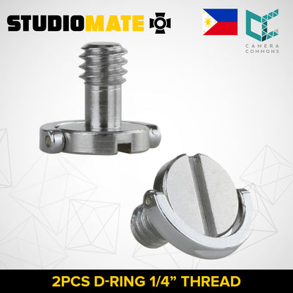STUDIOMATE SM26 2pcs 1/4 D-Ring Stainless Steel Mounting Fixing Screw for Camera Tripod Monopod Quick Release Plate (Pack of 2) D Ring