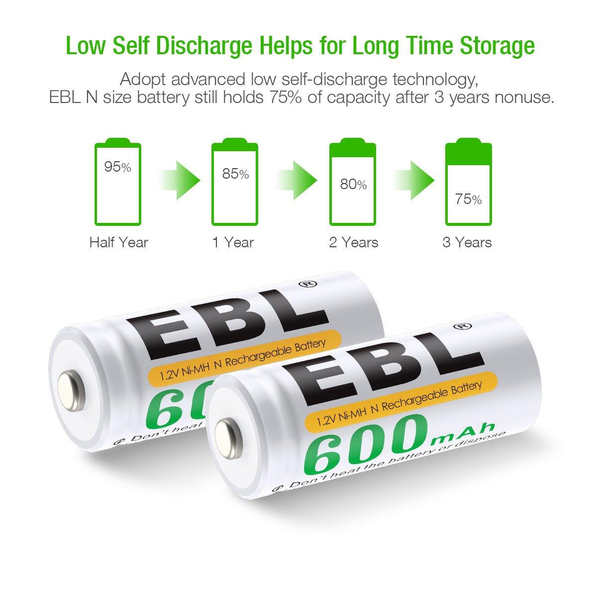 EBL 4Pack 1.2V N Size 600mAh Rechargeable battery - Ni-MH NimH Camera Commons PH