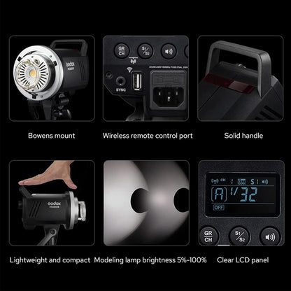 Godox MS300 MS300V Monolight Studio Flash Strobe Light Monolight 300Ws Max Godox 2.4G Wireless X System GN58 5600K with 150W Modeling Lamp Bowens Mount for Indoor Studio Photography