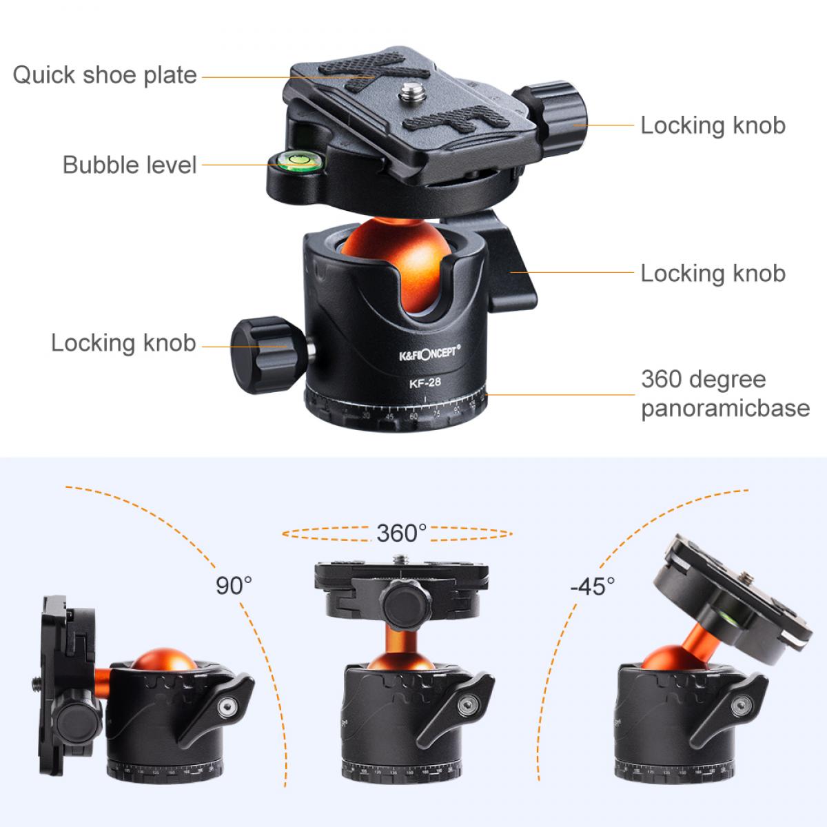 K&F Concept Professional Metal Tripod Ball Head KF-28 Series KF28 Ballhead KF-LH28 | Ball Head Only KF31.023V1