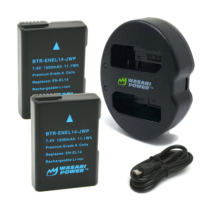Wasabi Power EN-EL14 EN-EL14A Dual Kit Battery Charger for Nikon Cameras ENEL14