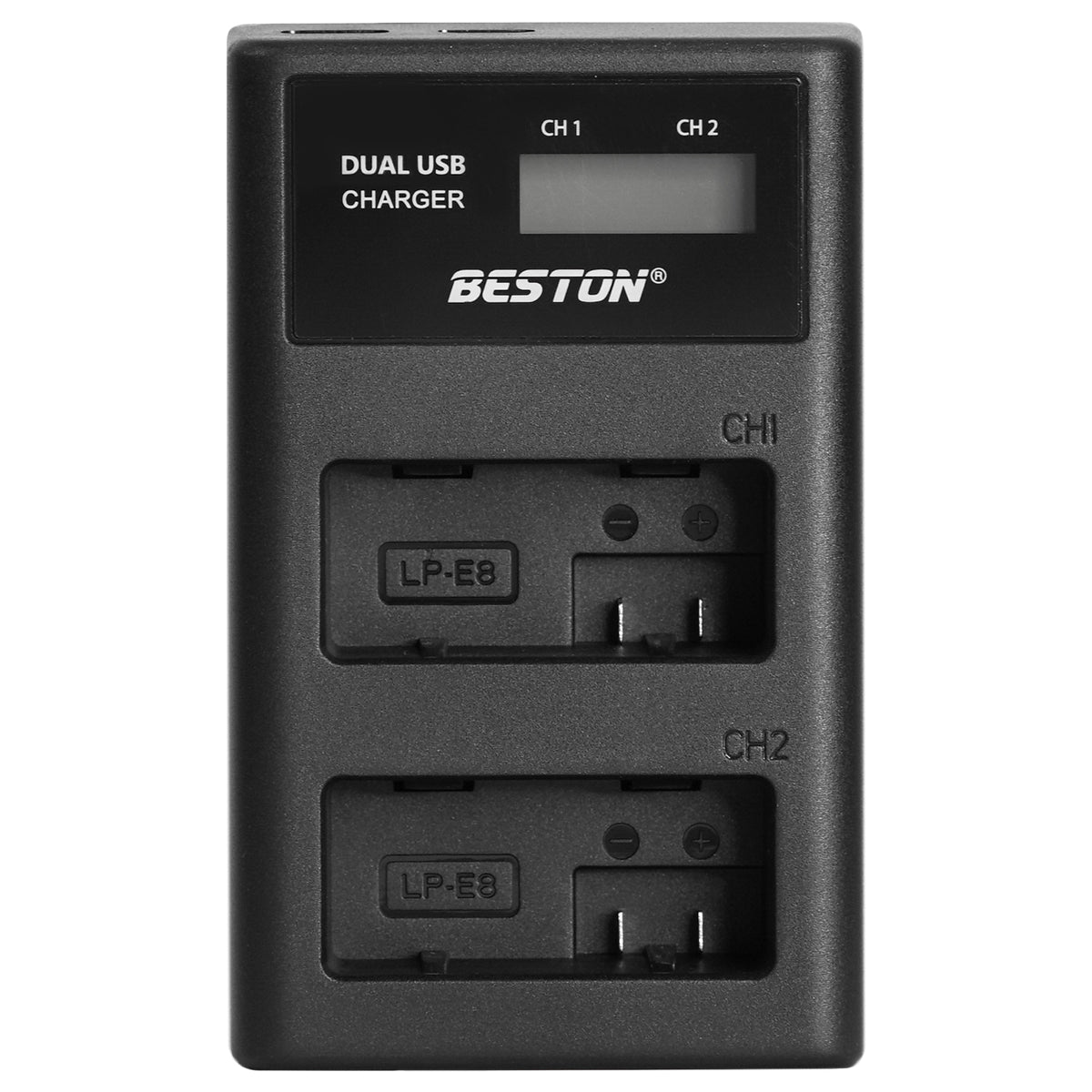 BESTON LP-E8 LCD Dual USB Charger (Micro USB Type-C) for Canon Camera Batteries LPE8
