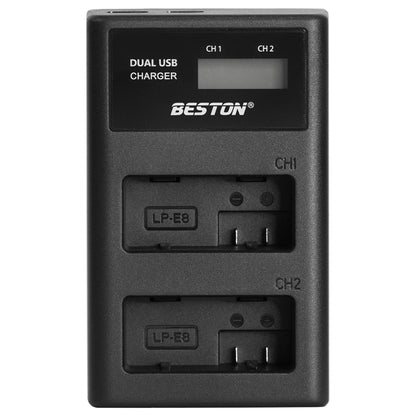 BESTON LP-E8 LCD Dual USB Charger (Micro USB Type-C) for Canon Camera Batteries LPE8