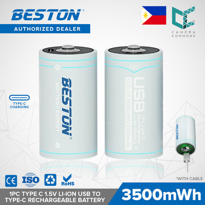 Beston 1pc Type C Size 1.5V Li-ion 3500mwh Type C Rechargeable Lithium Battery CLC-23 with Cable