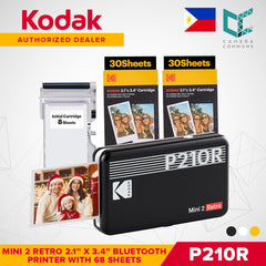 Kodak Mini 2 Retro 2.1"x3.4" Bluetooth Photo Printer Set 4PASS Borderless Print P210R