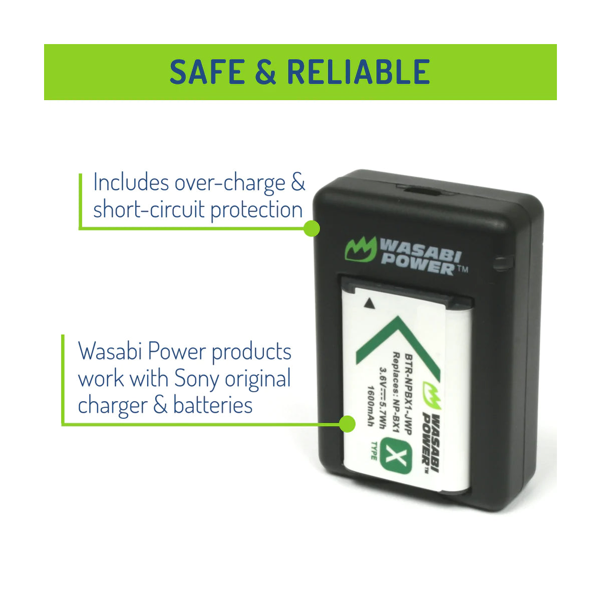 Wasabi Power NP-BX1 Dual Kit Battery Charger for Sony Cameras NPBX1