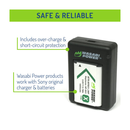 Wasabi Power NP-BX1 Dual Kit Battery Charger for Sony Cameras NPBX1