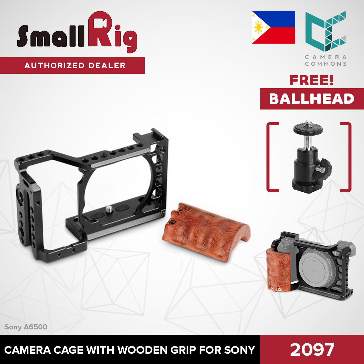 SmallRig Camera Cage with Wooden Handgrip Grip Kit for Sony A6500 2097