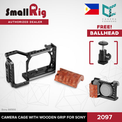 SmallRig Camera Cage with Wooden Handgrip Grip Kit for Sony A6500 2097