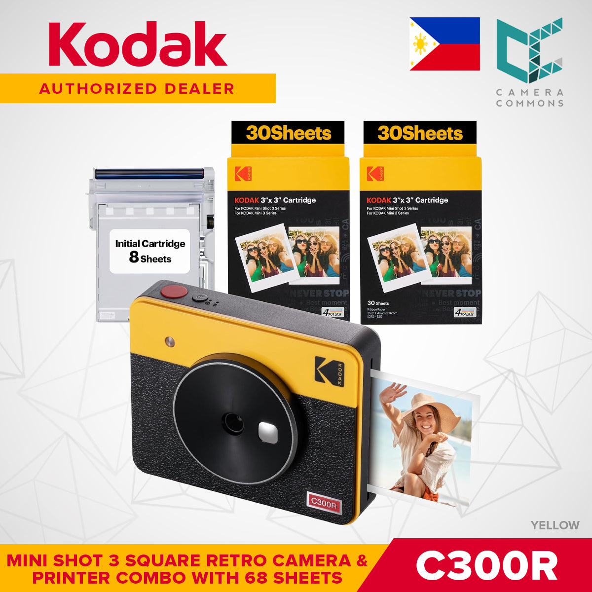 Kodak Mini Shot 3 Square Retro 3"x3" Camera and Printer Combo LCD Display 4PASS Print C300R