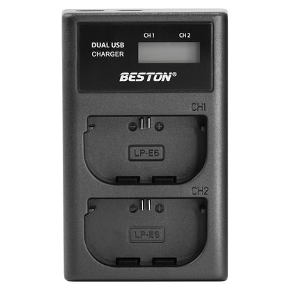 BESTON LP-E6 LCD Dual USB Charger (Micro USB Type-C) for Canon Camera Batteries LPE6