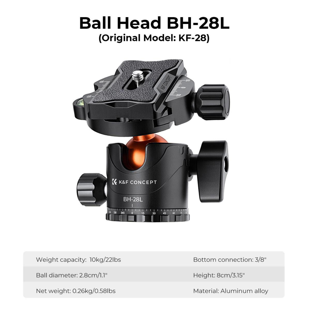 K&F Concept T254A7+BH-28L 90 inch/2.3m Tripod Reversible Detachable Monopod Transverse Center Column KF09.119