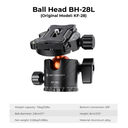 K&F Concept T254A7+BH-28L 90 inch/2.3m Tripod Reversible Detachable Monopod Transverse Center Column KF09.119