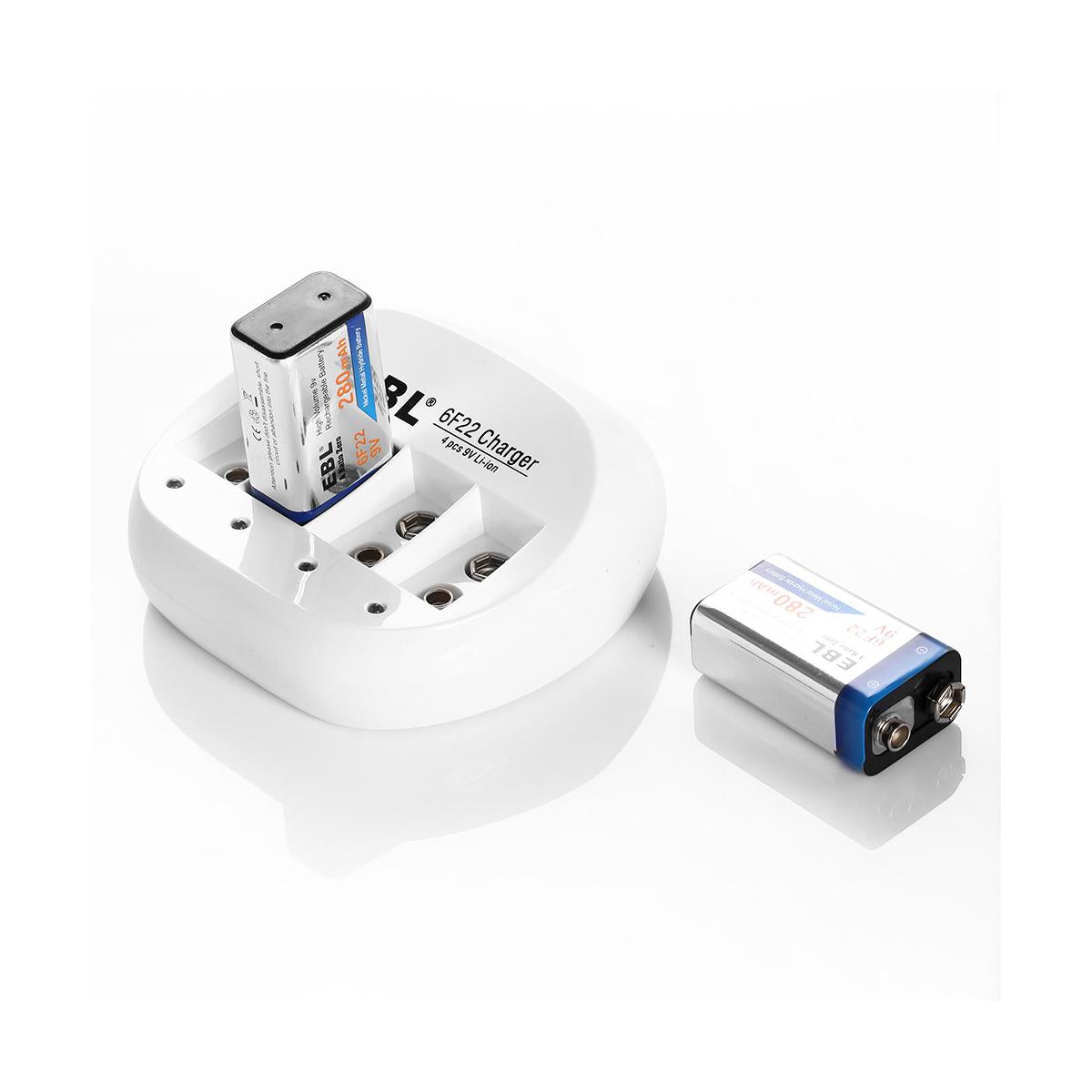 EBL 4 Bay Lithium Battery Charger for 9V Li-On Rechargeable Batteries LiOn 9 volts Camera Commons PH