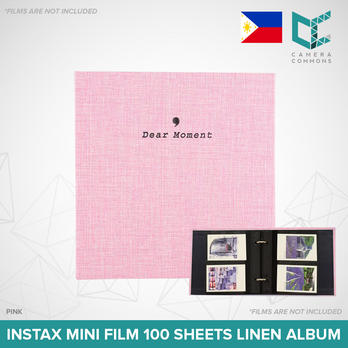 Photo Album 100 Sheets Pockets Slots Linen Hardcover 2-Ring Binder for Fujifilm Instax Mini Films