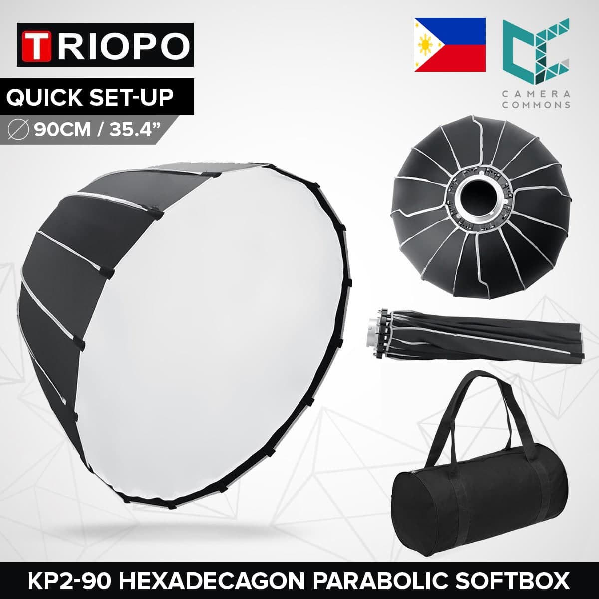 Triopo KP2-90 Hexadecagon Parabolic Softbox Bowens Mount 90cm 35.4inches for Studio Photography