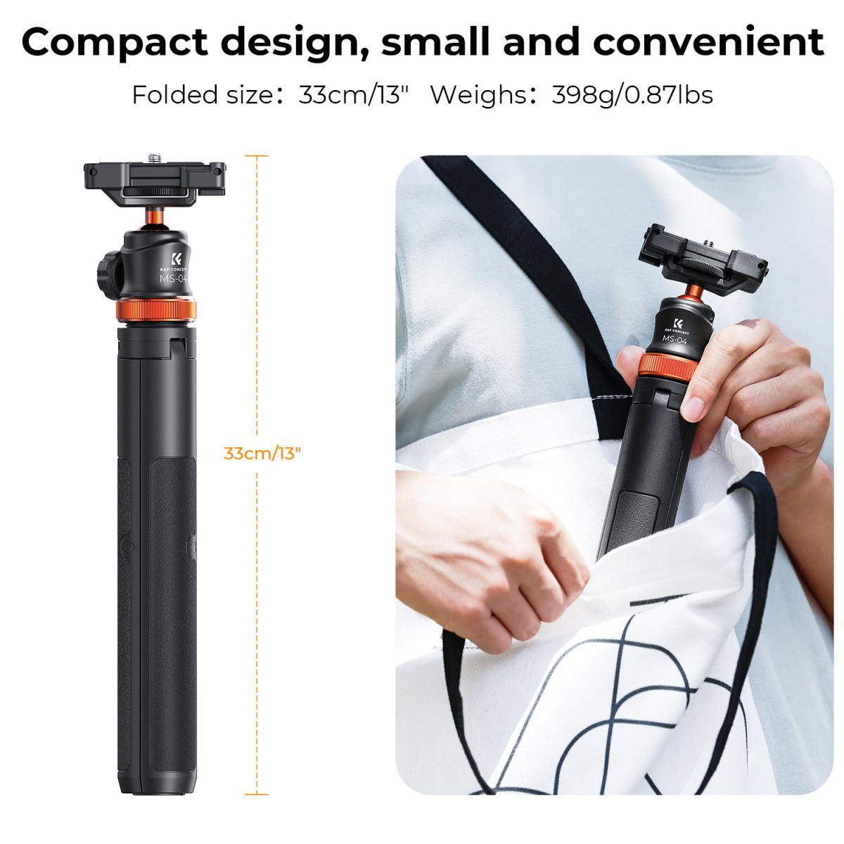 K&F Concept MS04 62'' 1.58m Phone Tripod Selfie Stick with Bluetooth Remote Control + GoPro Adapter
