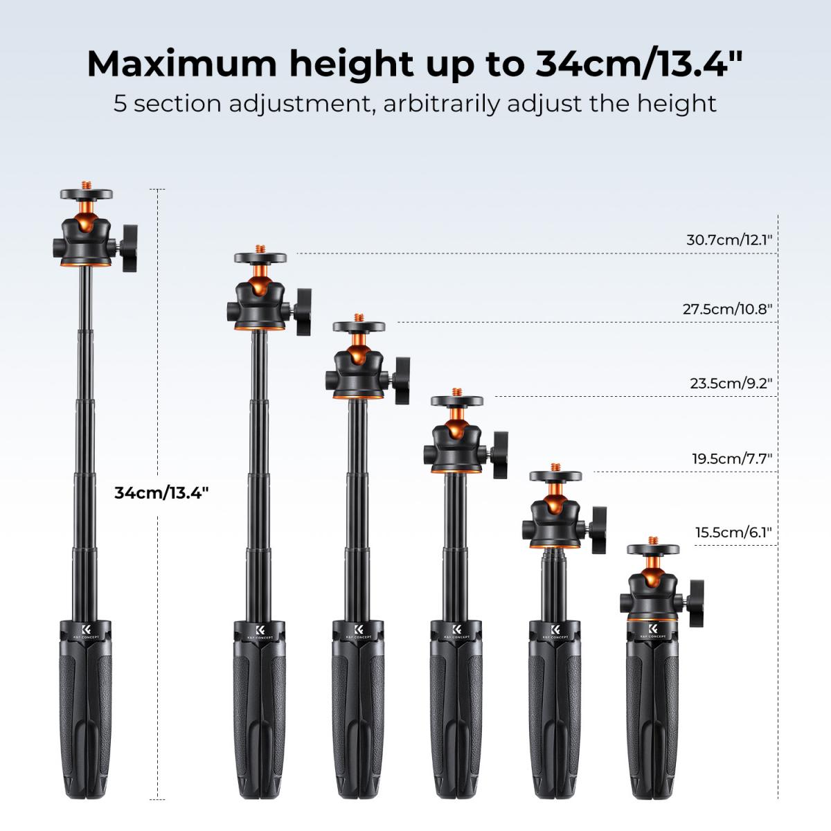 K&F Concept MS02 MS09 13.4'' 34cm Phone Tripod Desktop Stand Selfie Stick with Bluetooth Remote Control