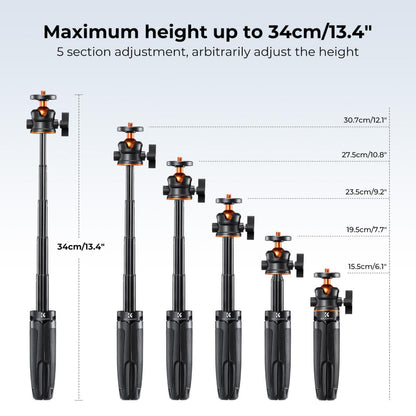K&F Concept MS02 MS09 13.4'' 34cm Phone Tripod Desktop Stand Selfie Stick with Bluetooth Remote Control