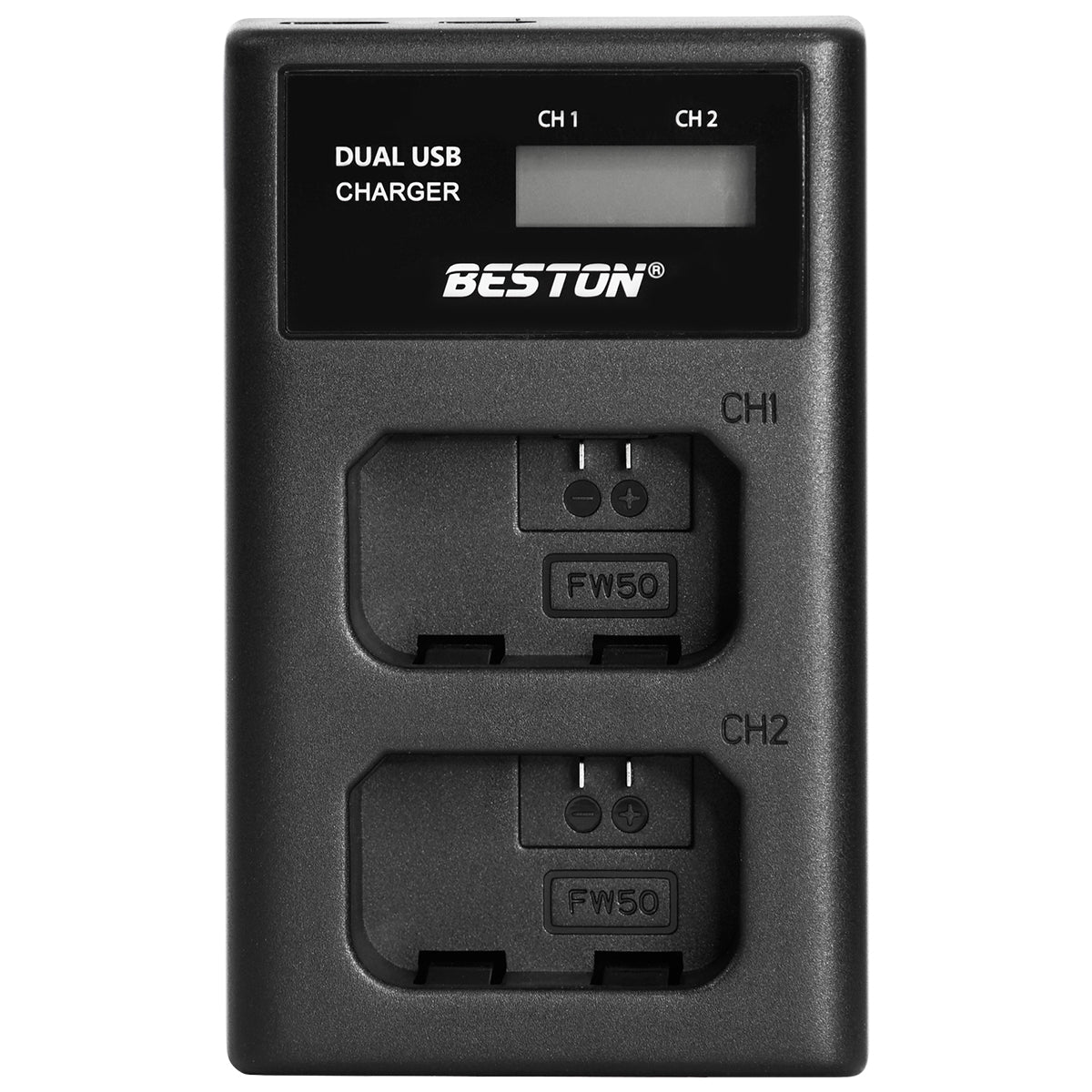 BESTON FW-50 LCD Dual USB Charger (Micro USB Type-C) for Sony Camera Batteries FW50