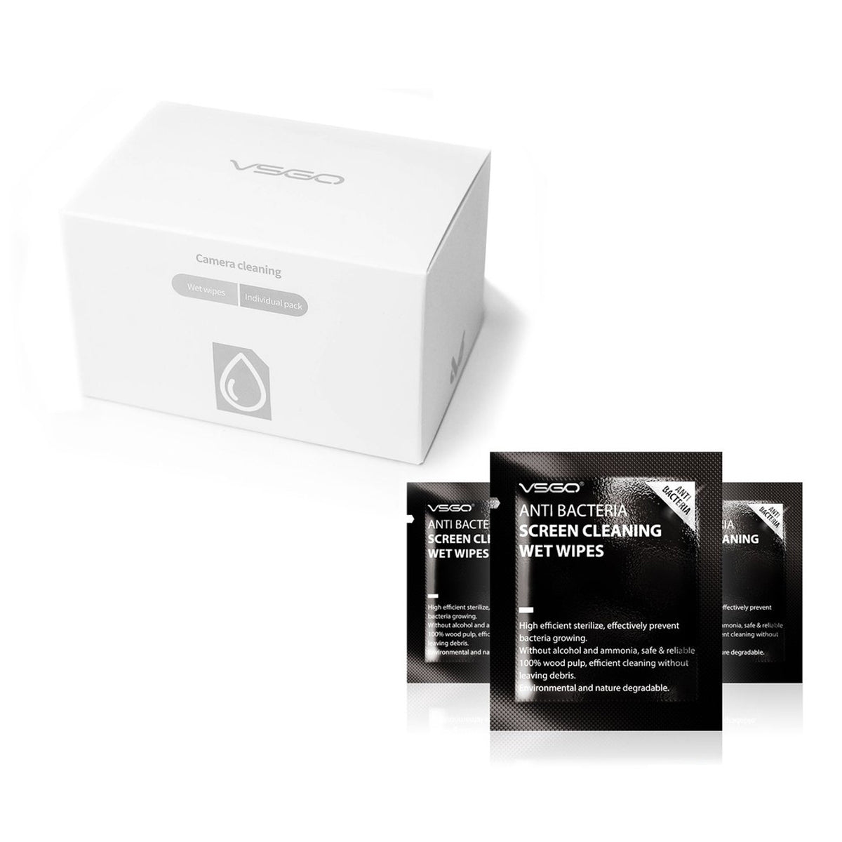 VSGO V-T01-E 60pcs Anti-Bacterial Screen Cleaning Wet Wipes for Smartphone Laptop Camera LCD Screen