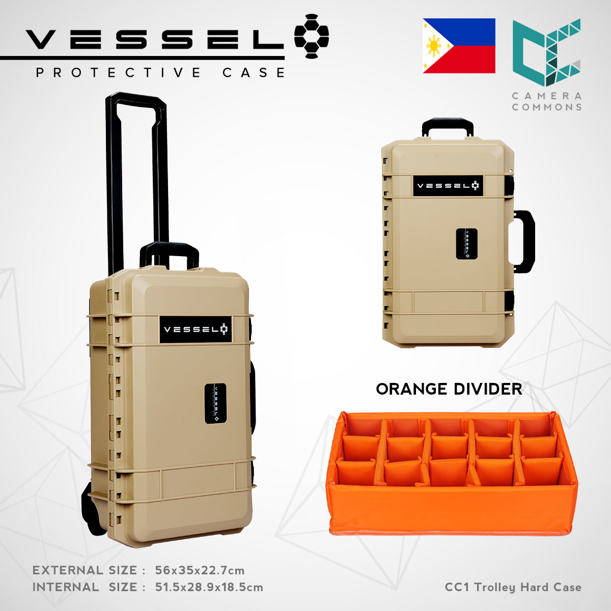 VESSEL CC1 Trolley Hard Case Camera Photography Equipment Case with Wheels (Black)