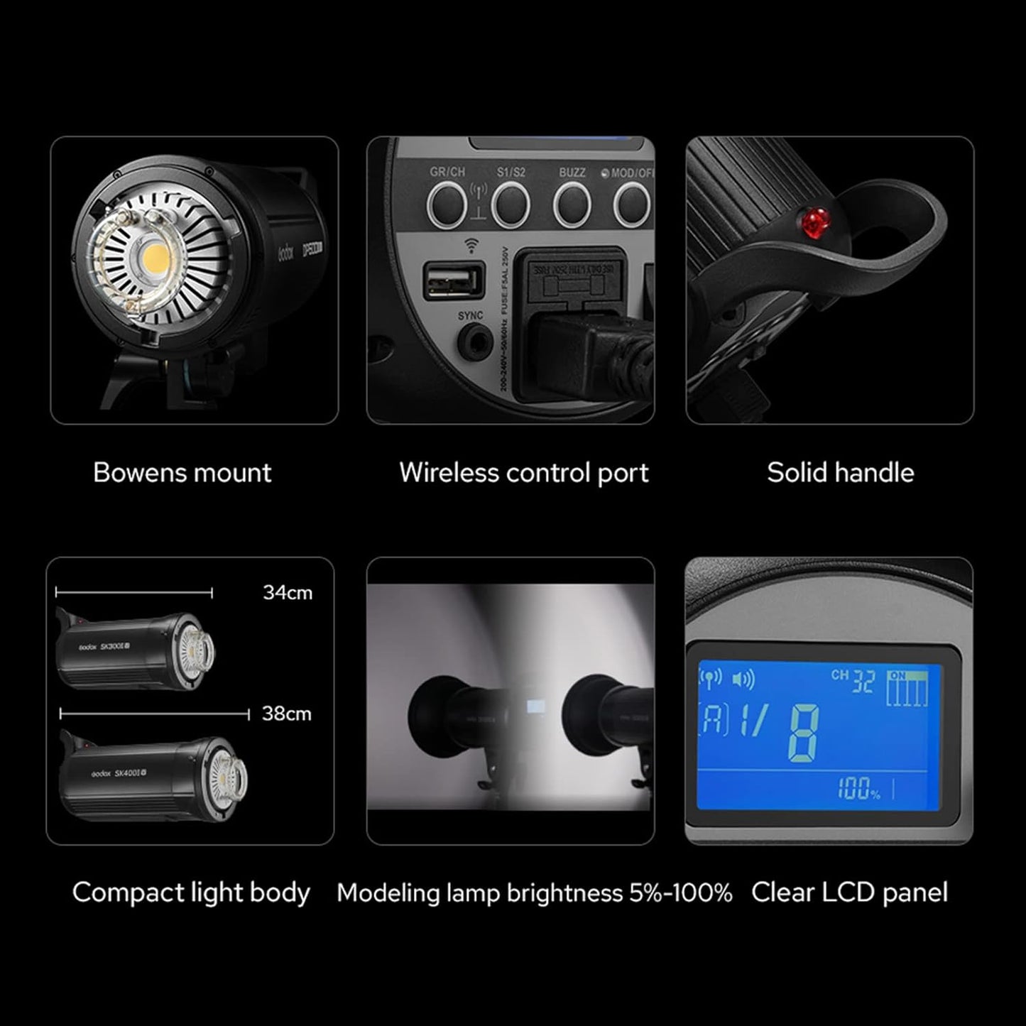 Godox SK400ii SK400IIV 2.4G Wireless X System Bowens Mount Strobe Studio Lighting Light Only SK400
