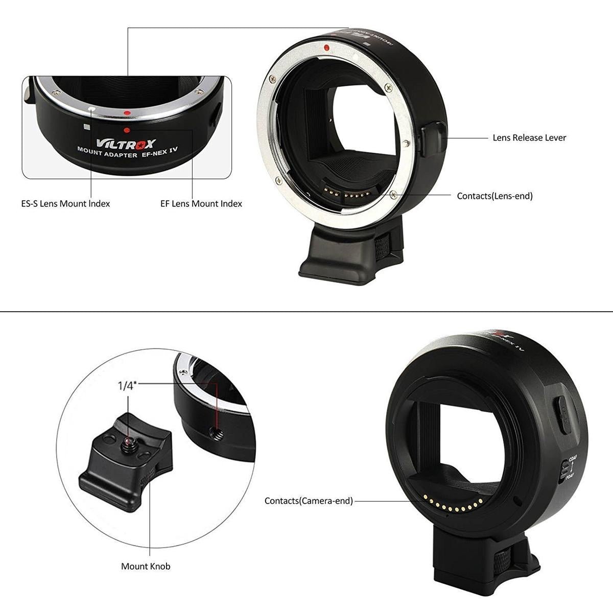 Viltrox EF-NEX IV Lens Mount Adapter for Canon EF-Mount Lens to Select Sony E-Mount Cameras