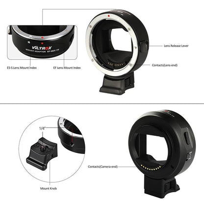 Viltrox EF-NEX IV Lens Mount Adapter for Canon EF-Mount Lens to Select Sony E-Mount Cameras