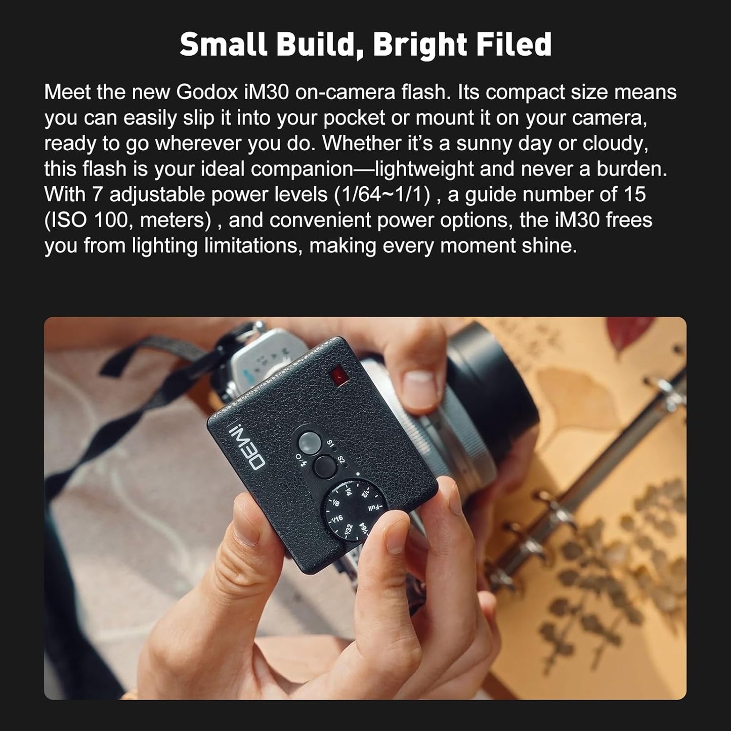 Godox iM20 iM22 iM30 Mini Manual Flash Shoe-Mounted Compact Portable Lightweight 6500K CCT