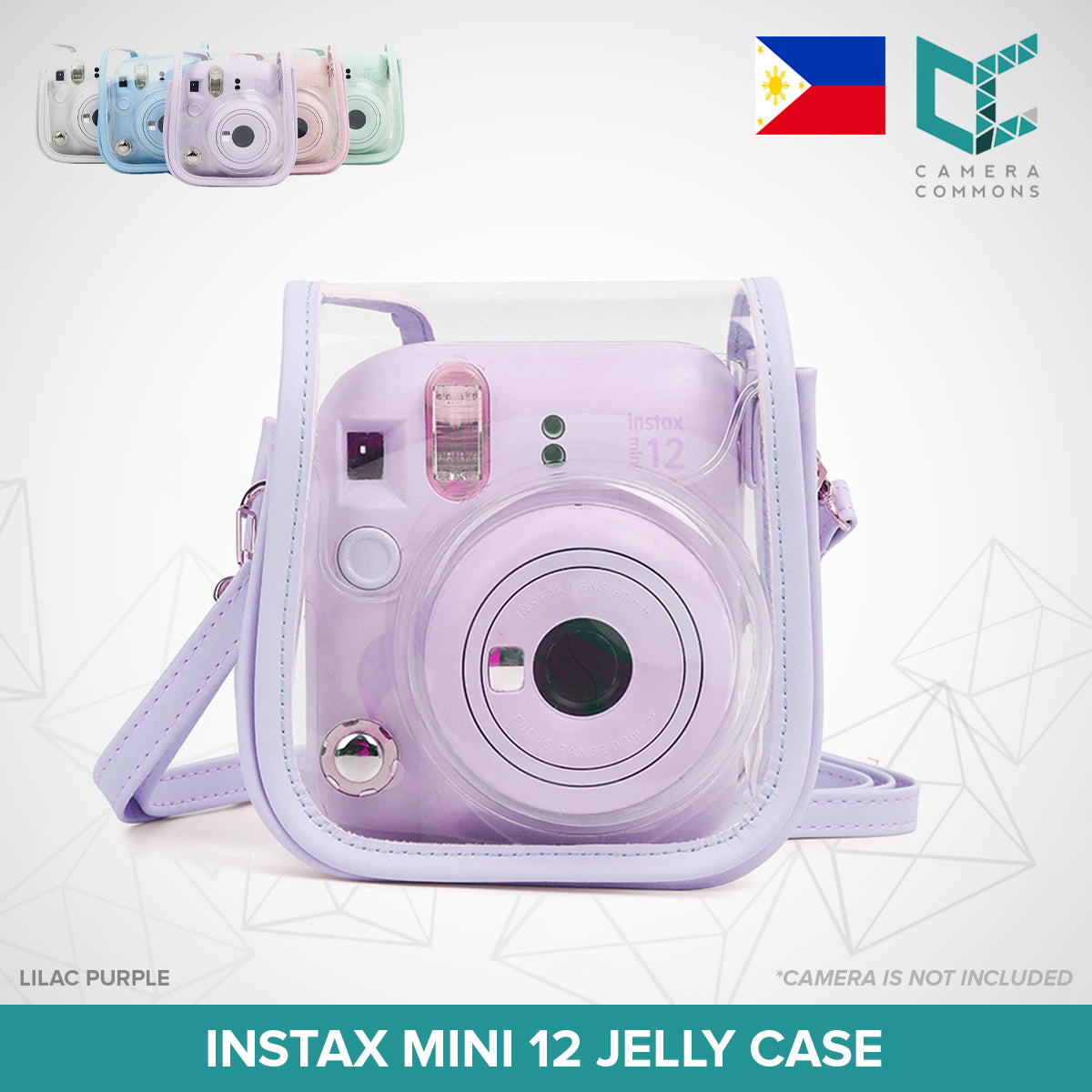Clear Jelly Case Water Resistant Transparent Protective Cover Sling Bag for Fujifilm Instax Mini 12 Instant Camera