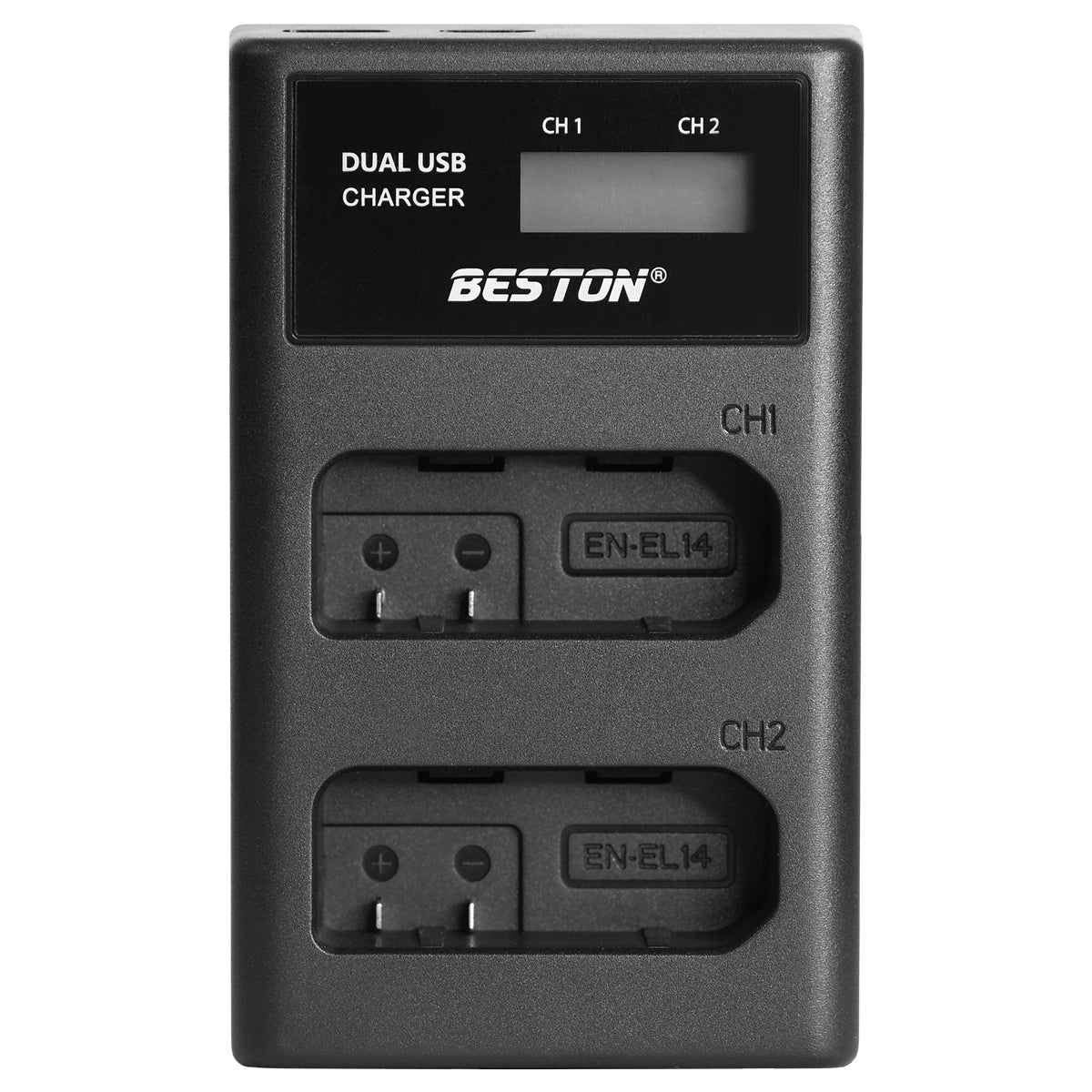 BESTON EN-EL14 LCD Dual USB Charger (Micro USB Type-C) for Camera Batteries ENEL14