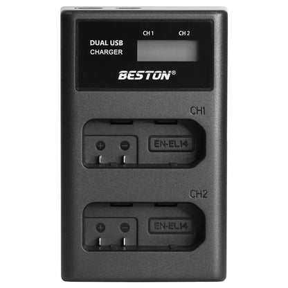 BESTON EN-EL14 LCD Dual USB Charger (Micro USB Type-C) for Camera Batteries ENEL14