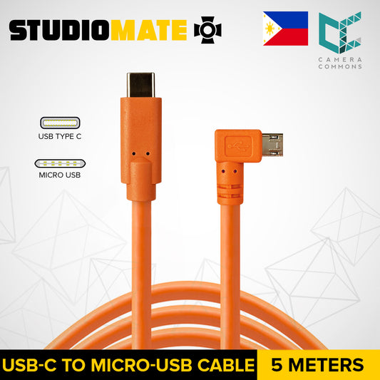 STUDIOMATE USB Type C to Micro USB Right Angle Orange Cable Connector 5 meters 5m