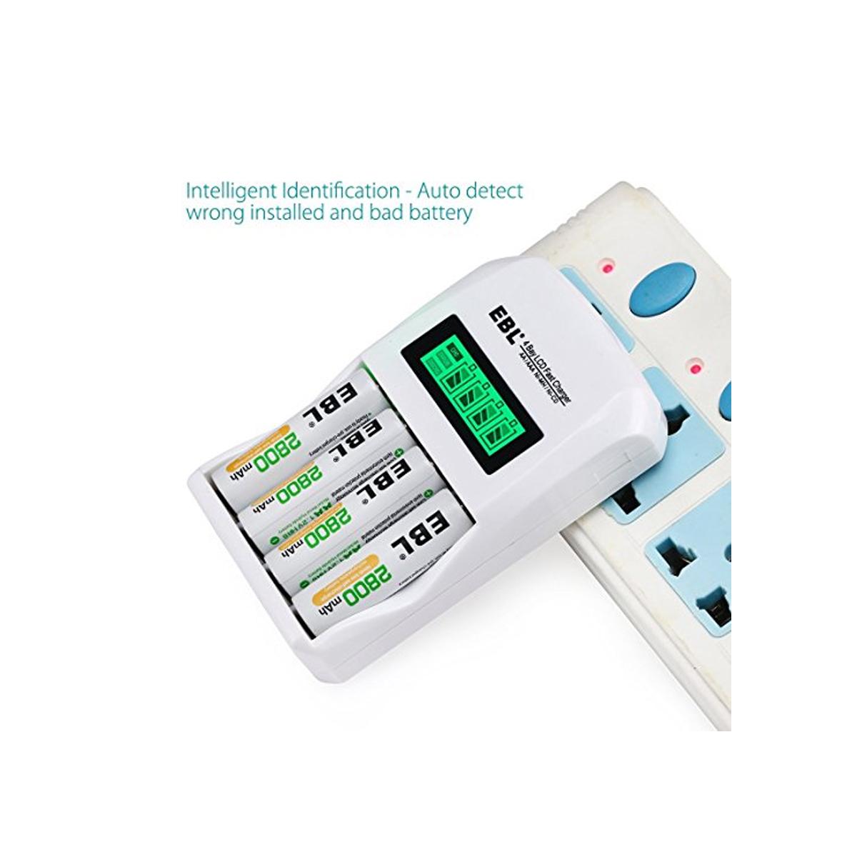 EBL 4 Bay LCD Smart Battery Charger for AA AAA Ni-MH Ni-CD Rechargeable Batteries NiMH NiCD Camera Commons PH